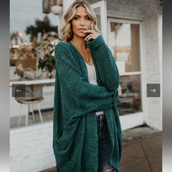 Vici Dolls Holiday Spirit Chenille Pocketed Dolman Cardigan - Pine Tree - Picture 3 of 10